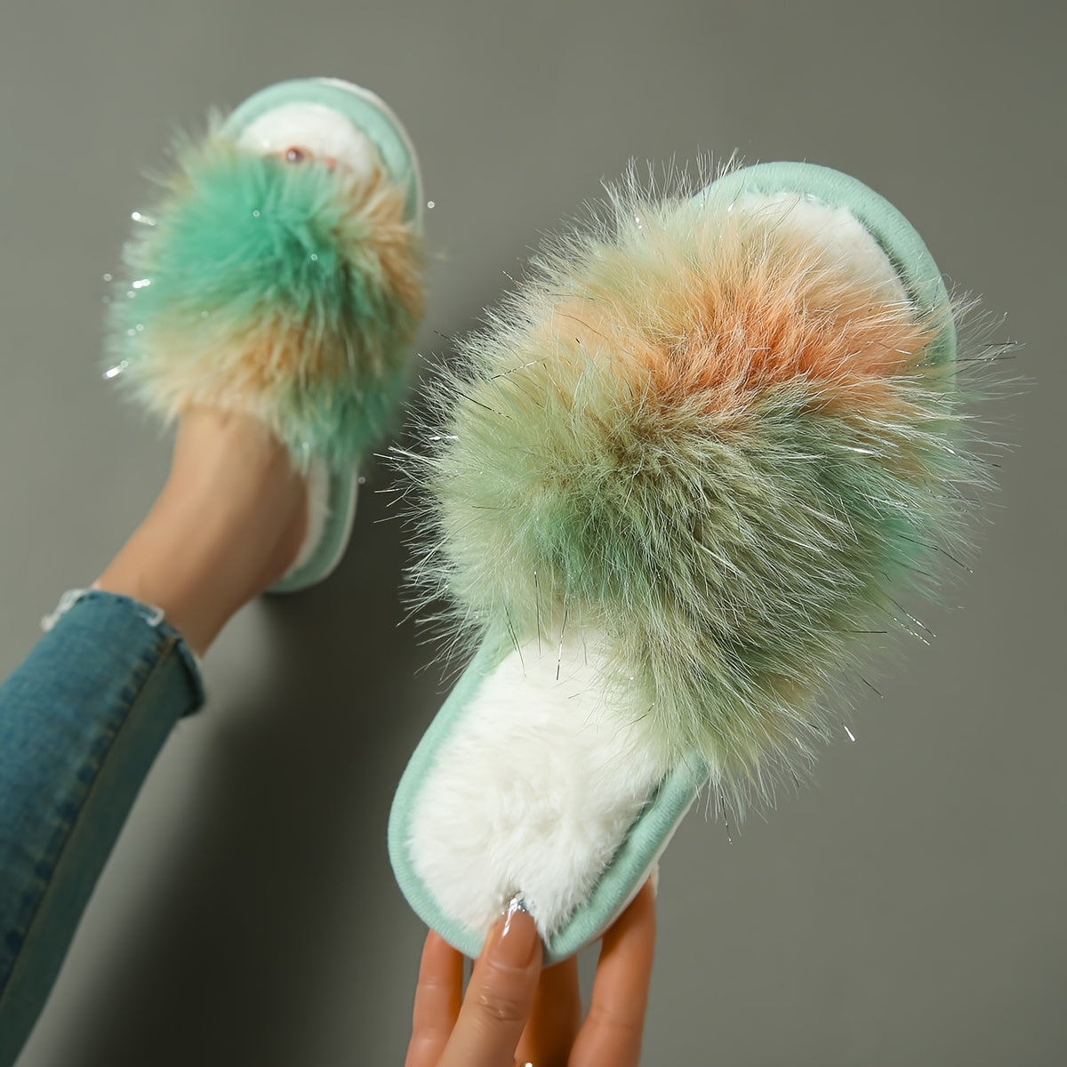 Women'S Extra Long, Colorful Fluffy Slip-On Slippers - Soft Fabric Upper, EVA Sole, Hand Washable, All-Season Casual Home & Couple Use, Indoor Comfort Shoes|Vibrant Slipon|Fabric Upper Slippers, Slip On Shoes
